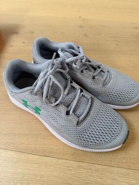 Under Armour Kids Grey Mesh Sneakers with Green Logo